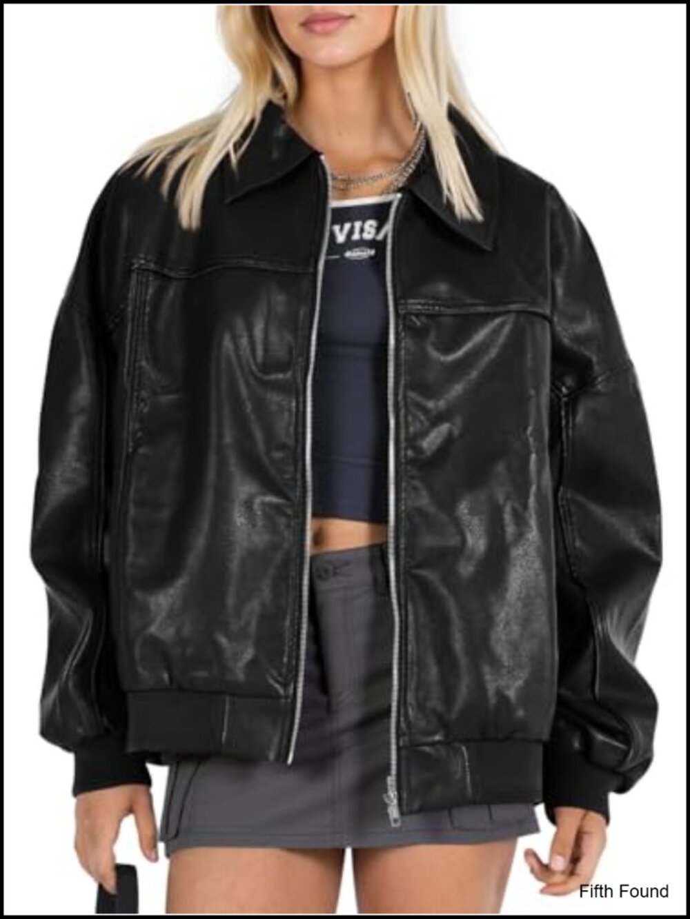 Faux Leather Oversized Bomber Moto Biker Jacket Zip Coat